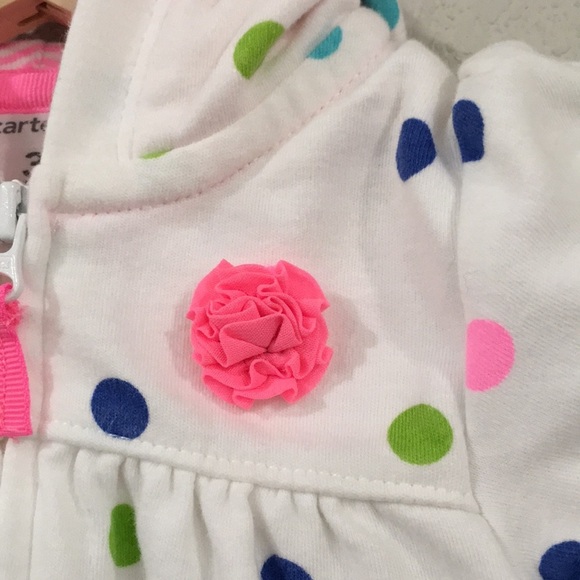 Carter’s Baby Girl Sz 3M Polka Hoodie Jersey Sweatshirt 100% Cotton - Picture 2 of 7